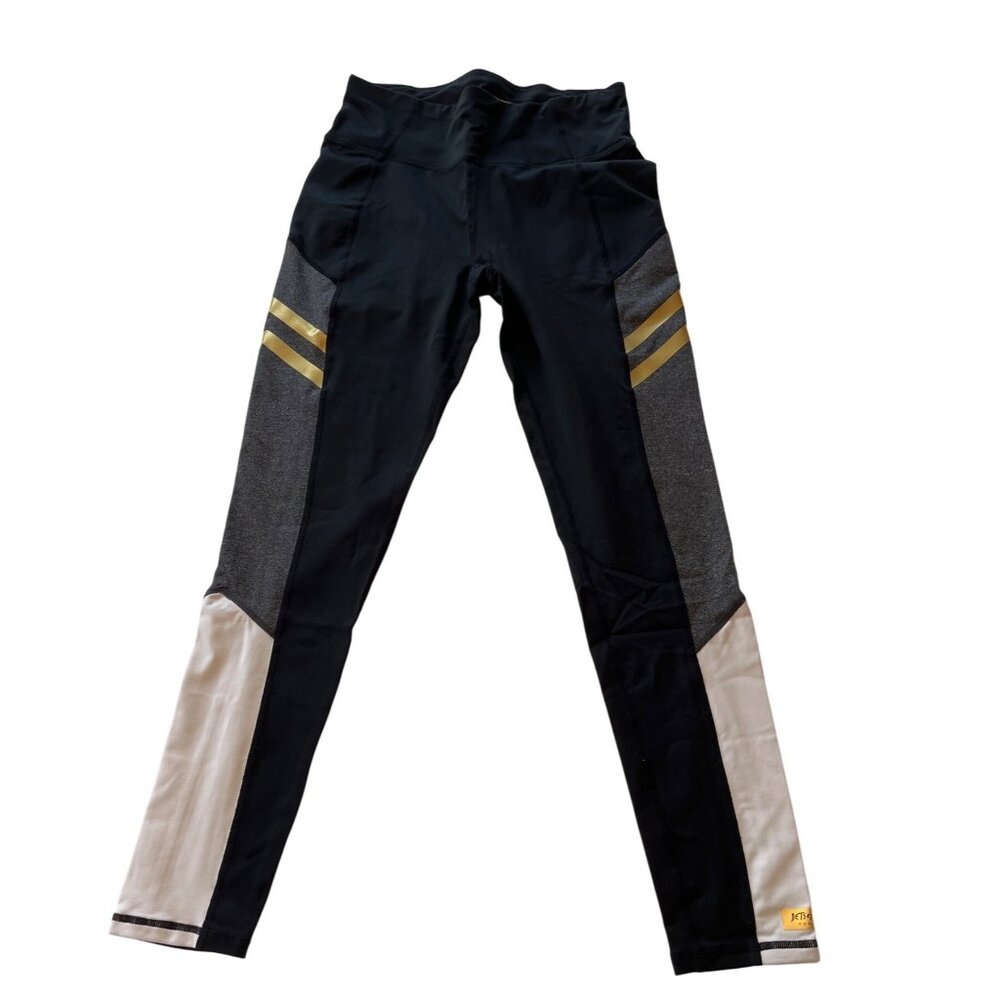 Betsey Johnson Performance Womens Leggings M Black/Gray/Gold Polyester Spandex